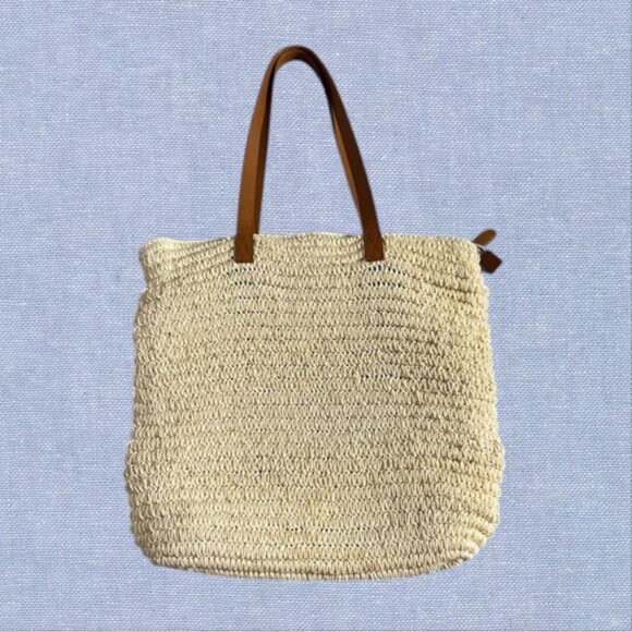 Talbots Straw Rattan Leather Strap Tote Bag - Picture 1 of 8